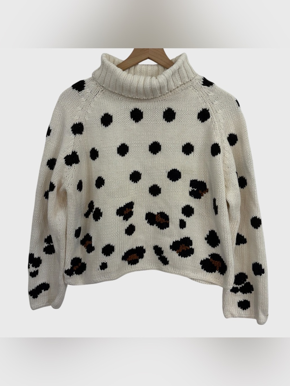 Michael Simon Vintage Cream Black Brown Animal Print Cropped Sweater Size Small